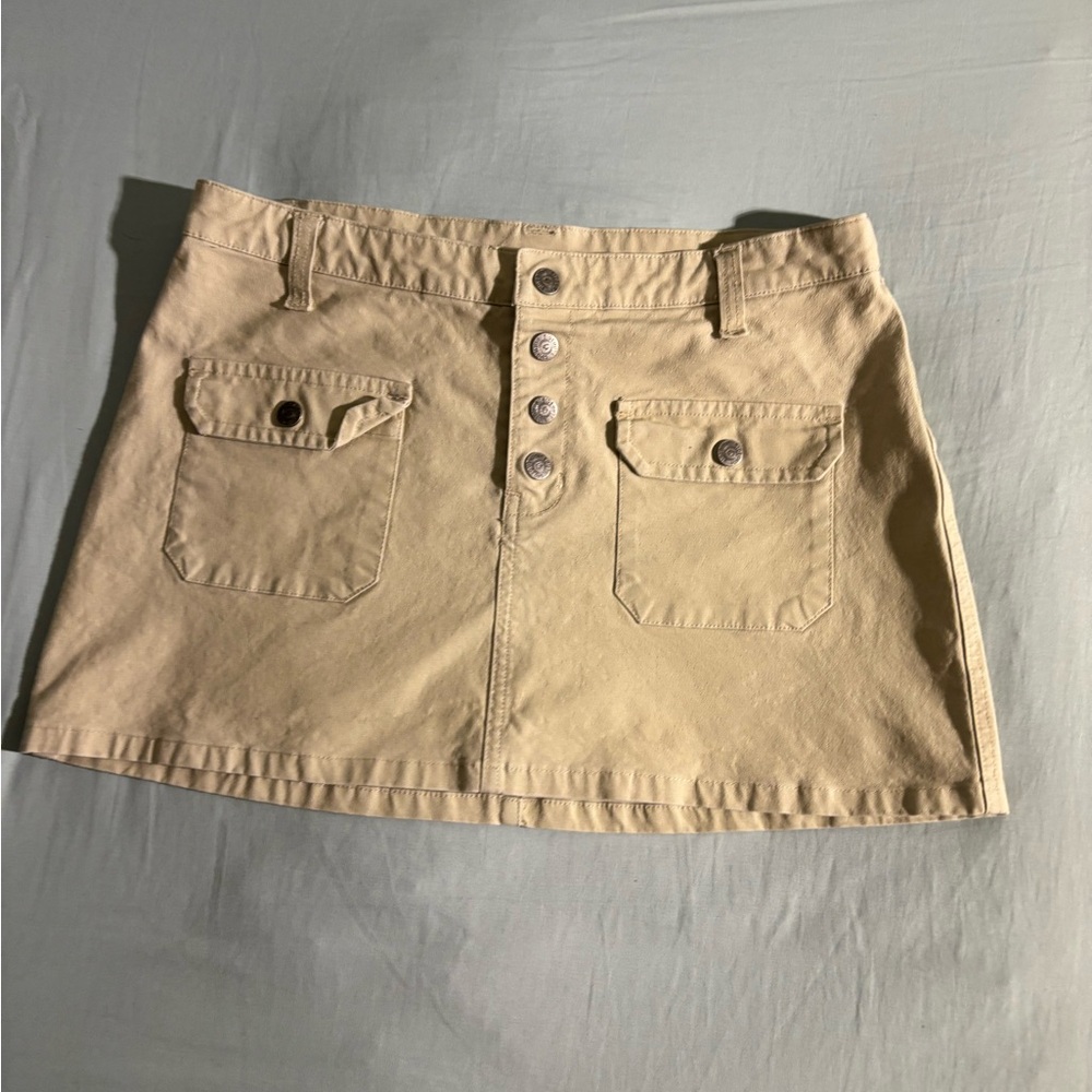 Tan Button-Front Mini Skirt